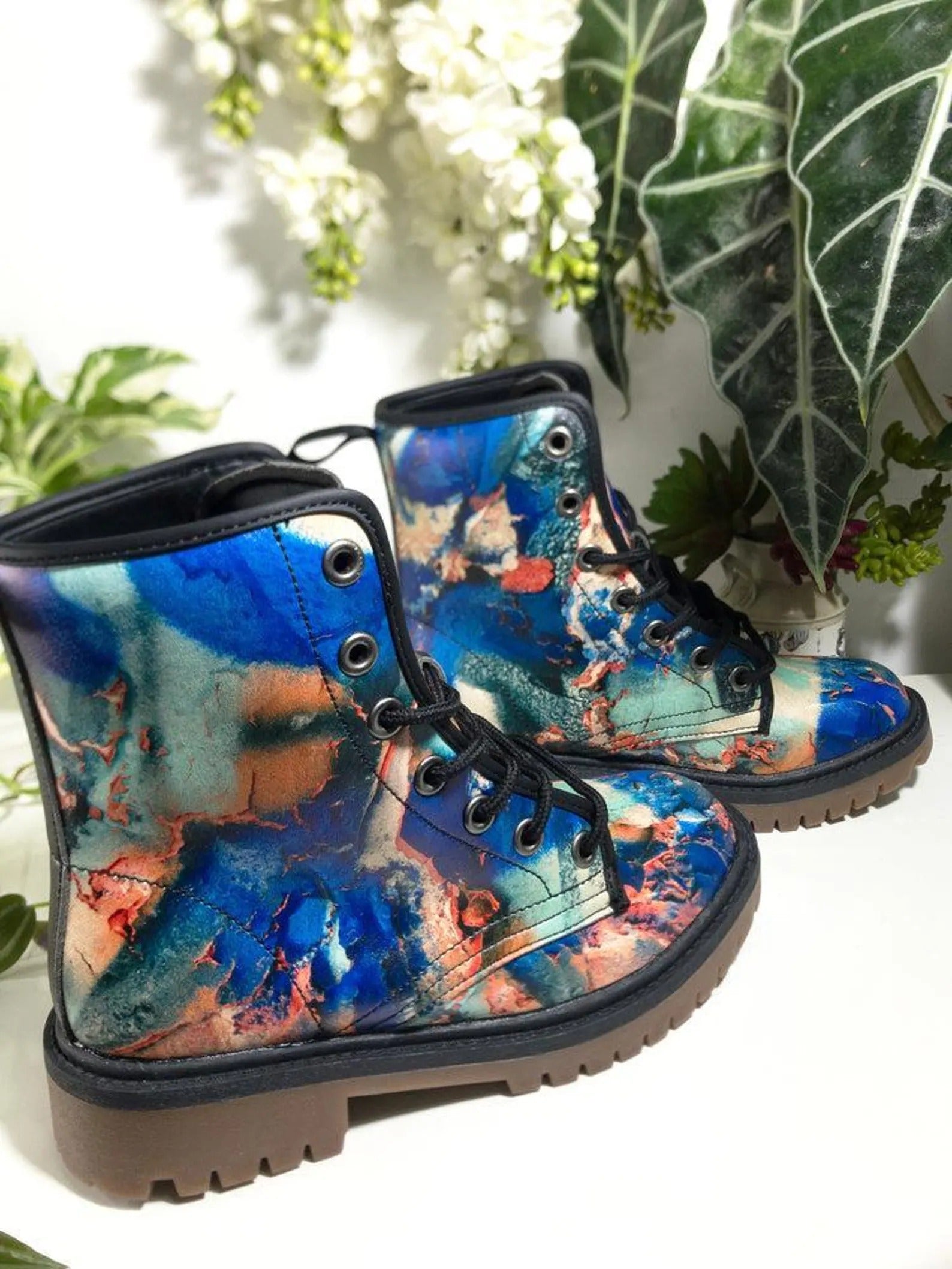 Abstract Art Combat Boots Vegan Leather