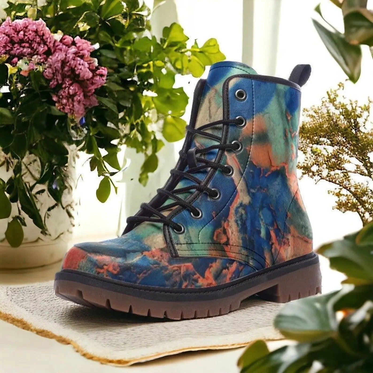 Abstract Art Combat Boots Vegan Leather