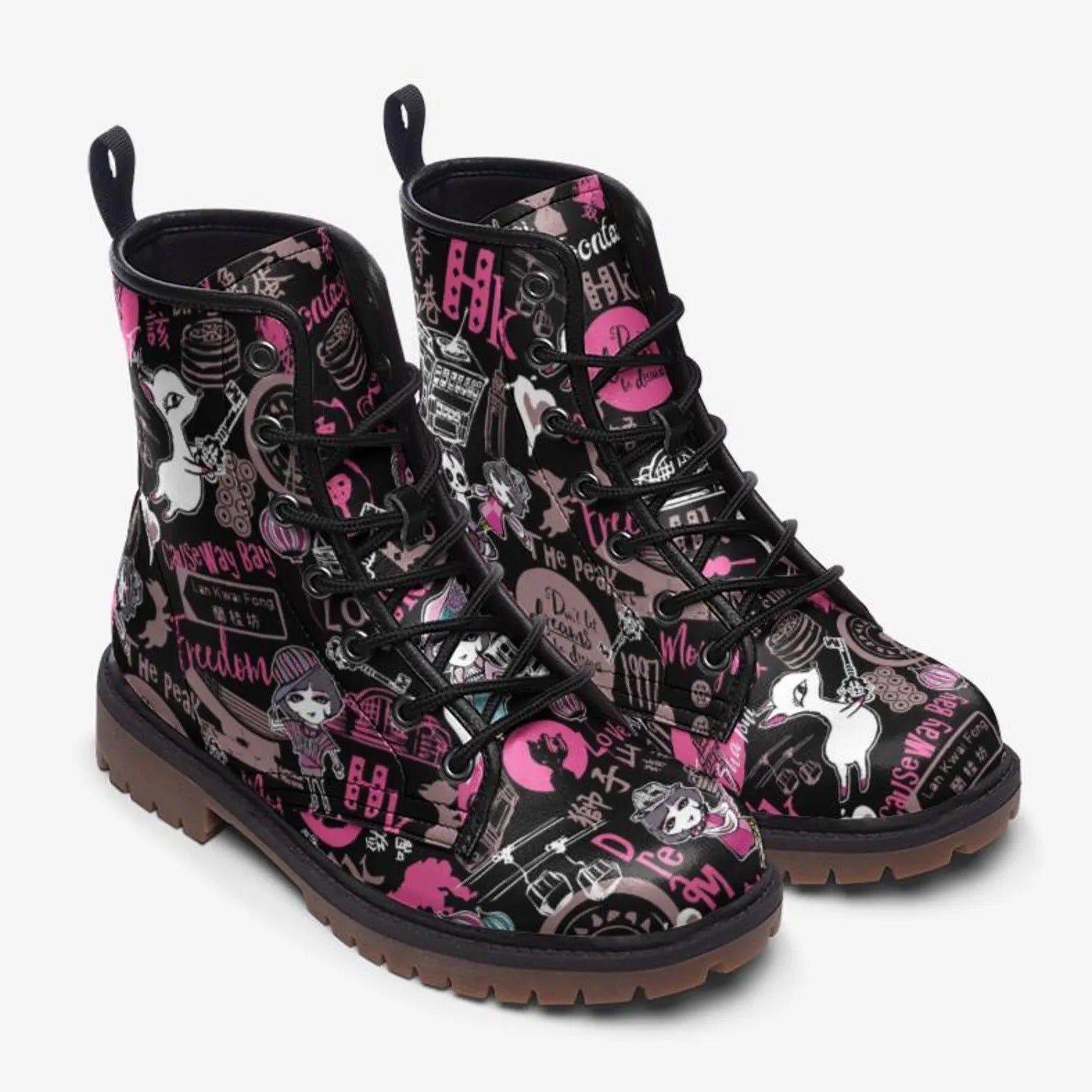 Black Graffiti Vegan Combat Boots