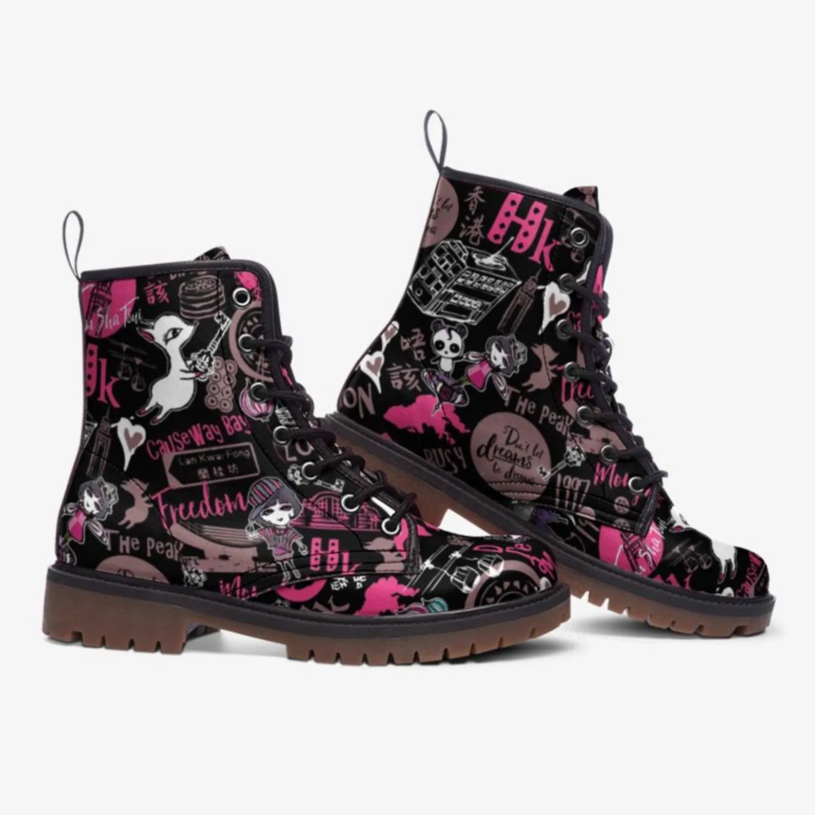 Black Graffiti Vegan Combat Boots