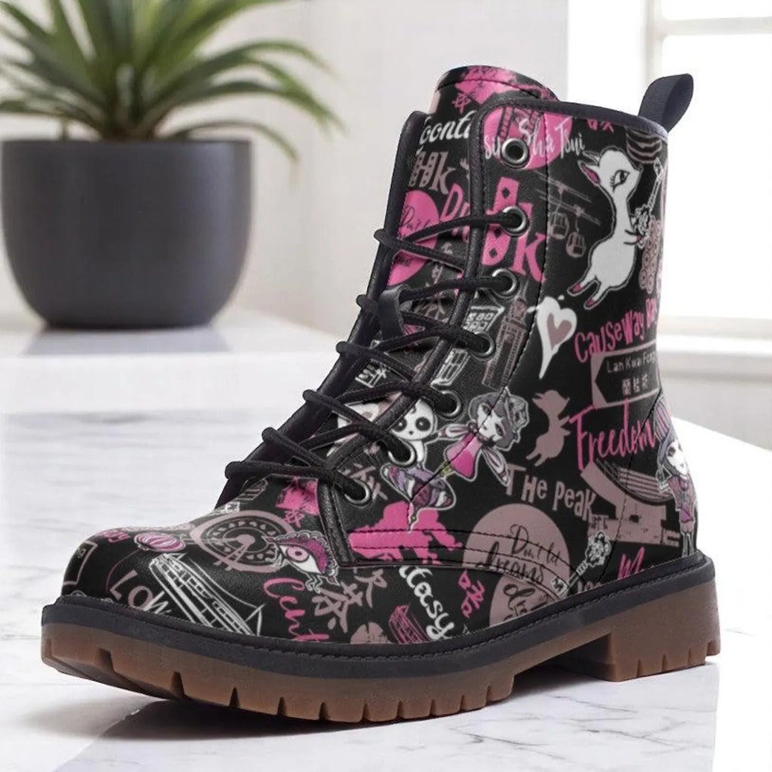 Black Graffiti Vegan Combat Boots