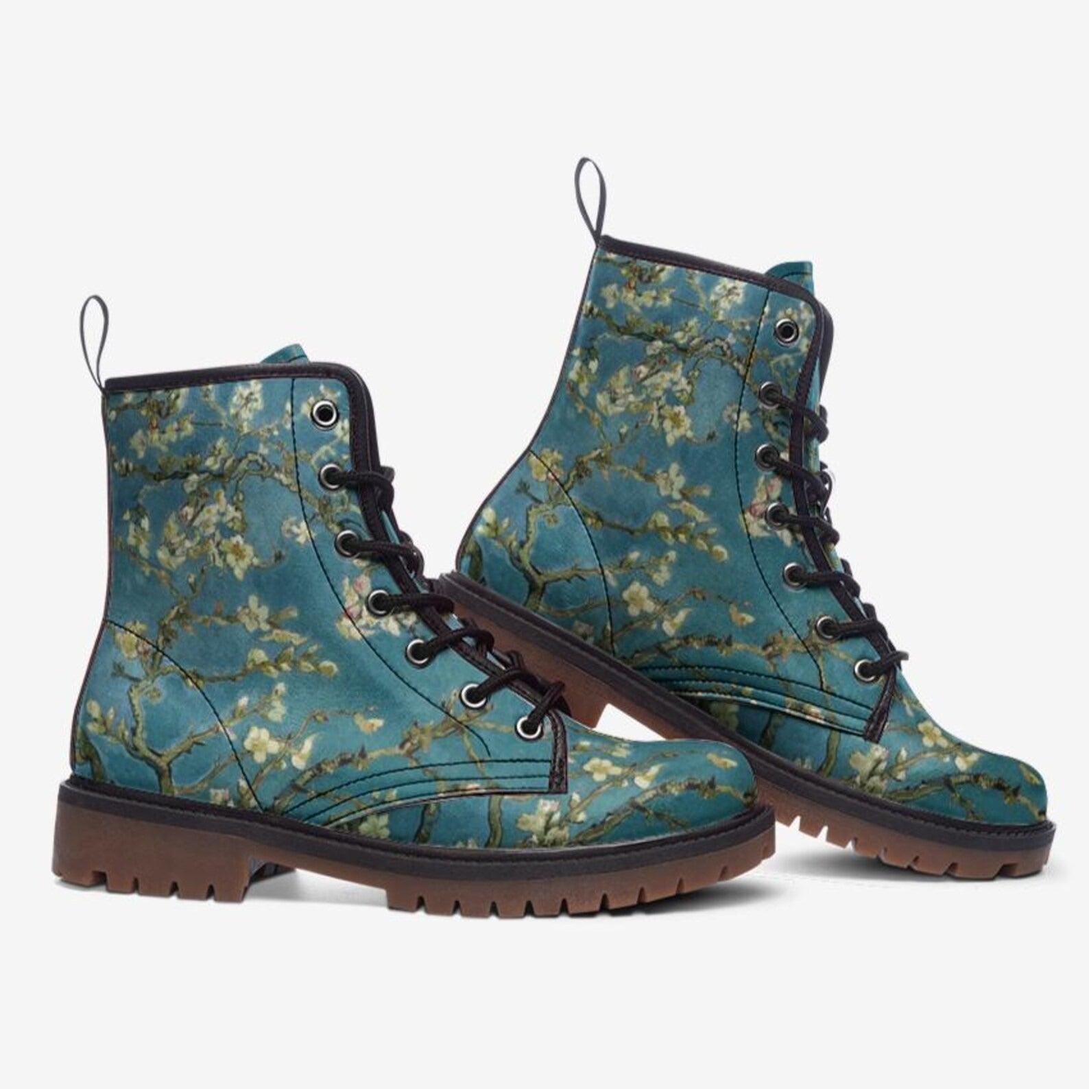 Blue Wild flowered Vegan Combat Boots