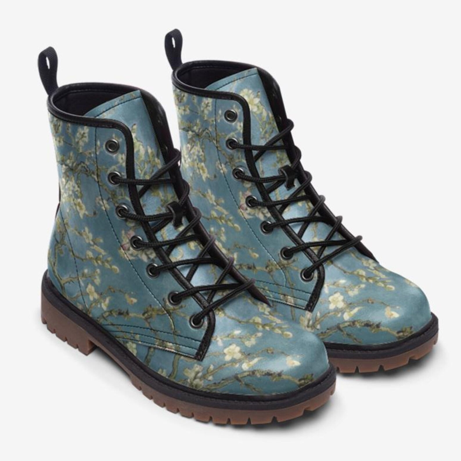 Blue Wild flowered Vegan Combat Boots