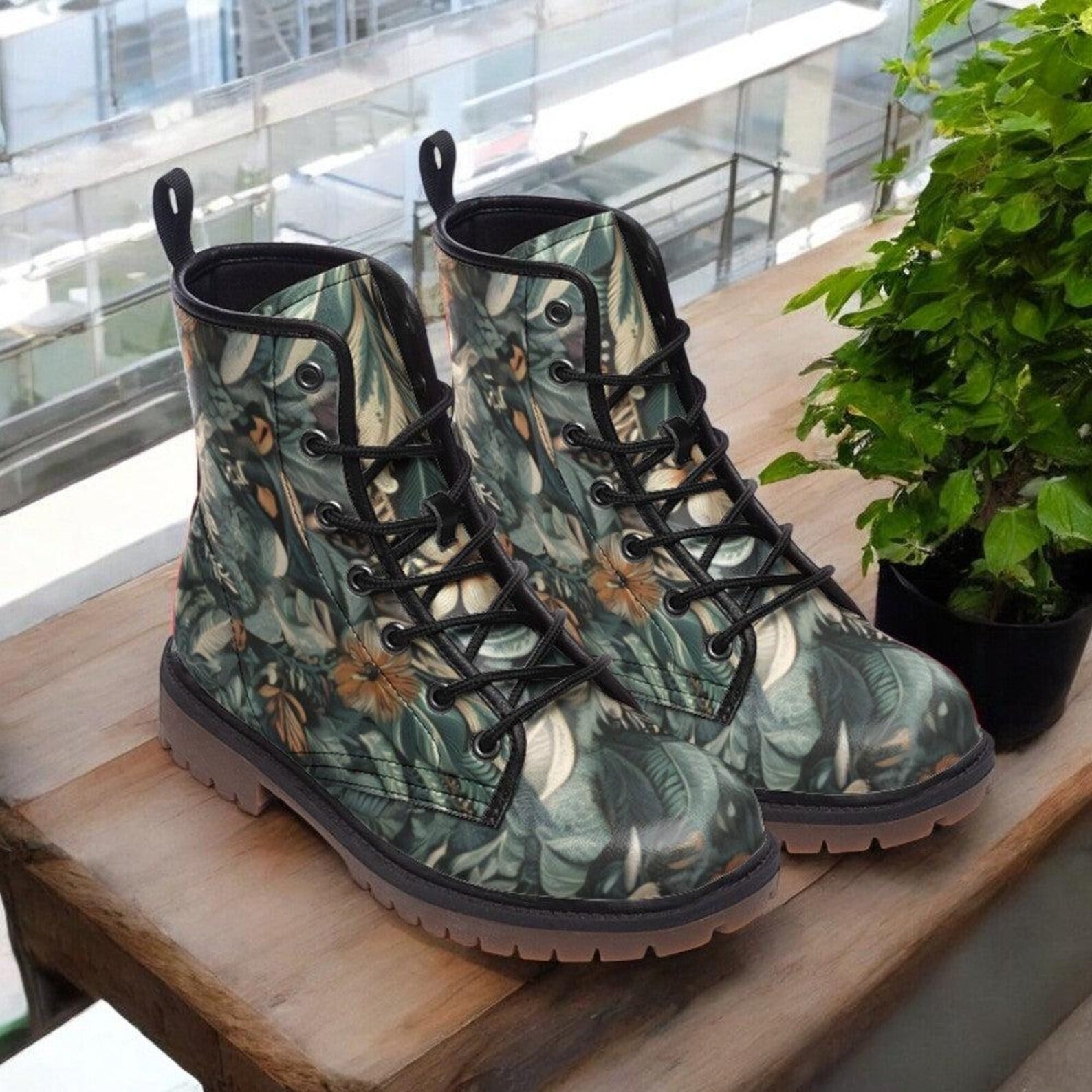 Dark Green Jungle Floral Boots