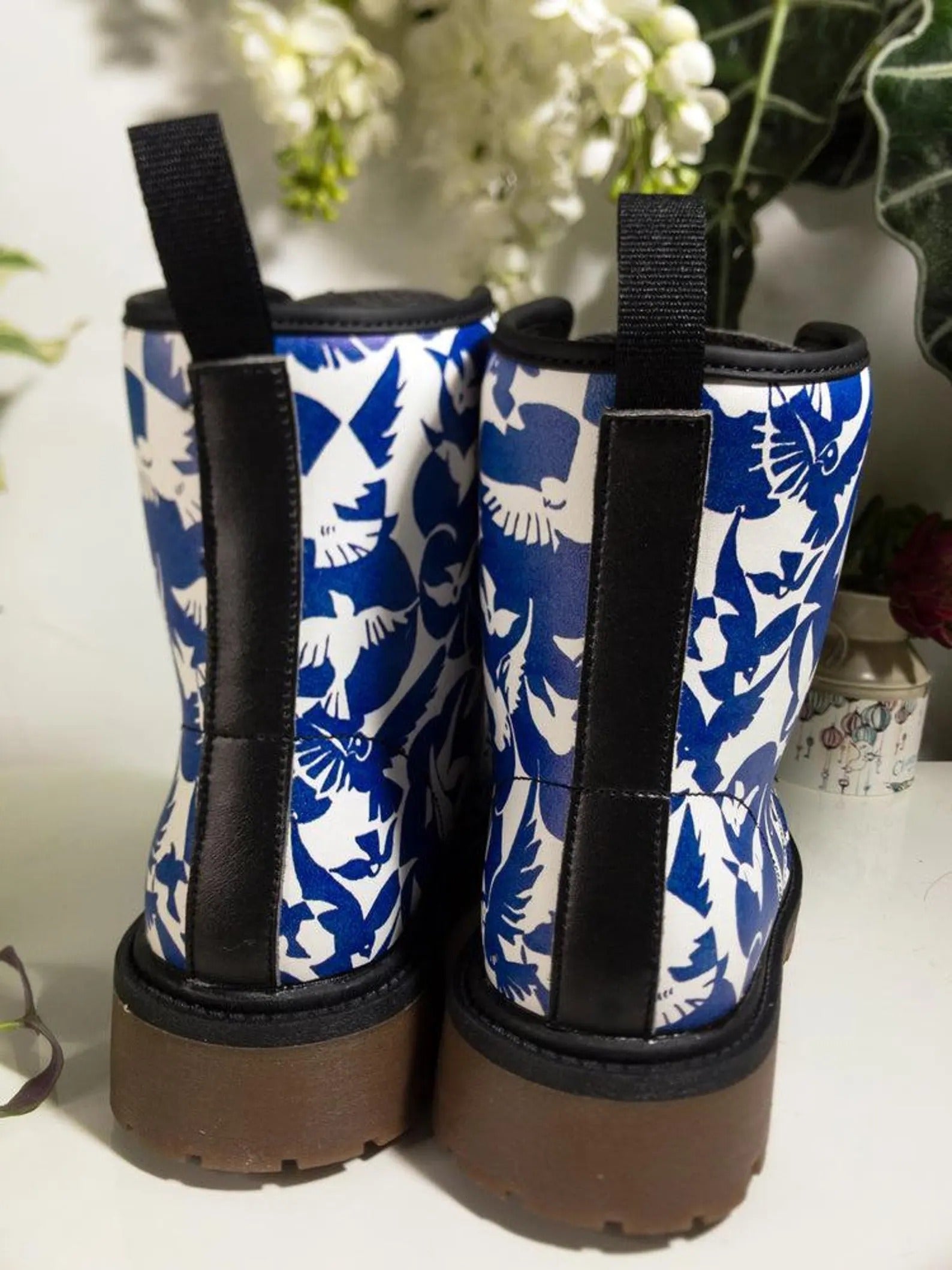 Pigeons Pattern Vegan Leather Boots