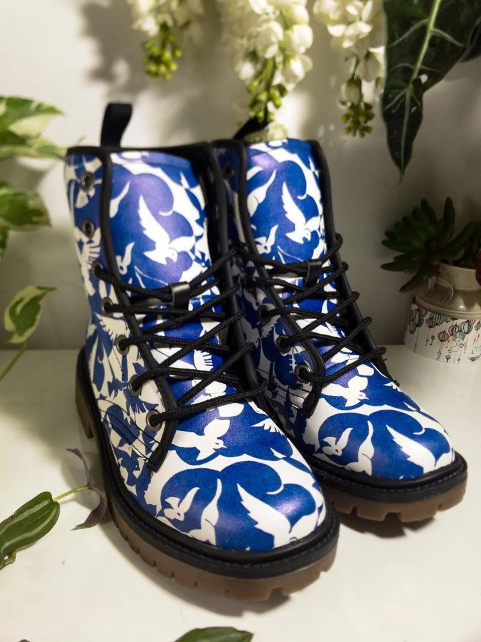 Pigeons Pattern Vegan Leather Boots