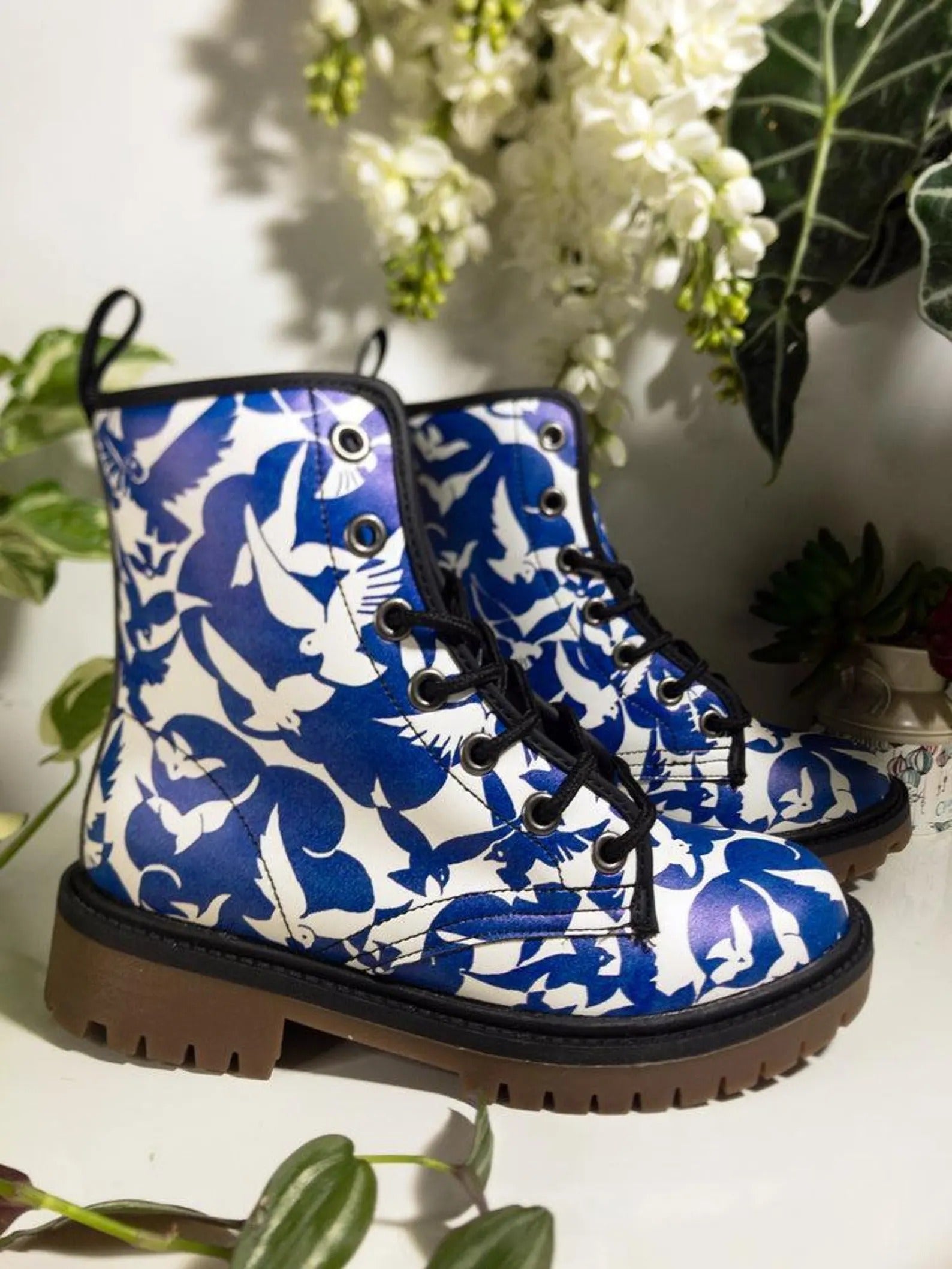 Pigeons Pattern Vegan Leather Boots