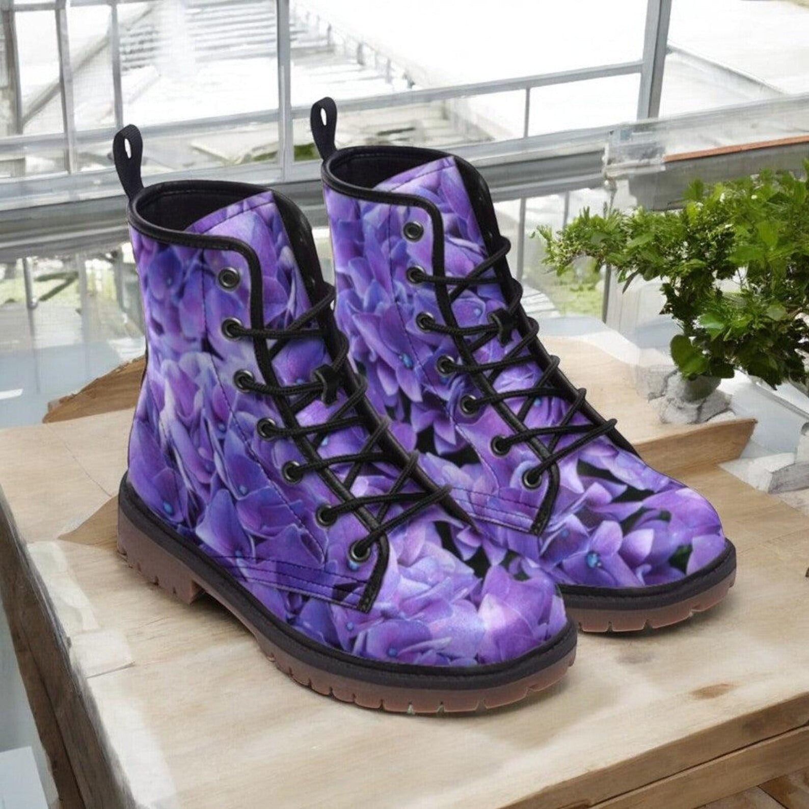 Purple Blossom Vegan Combat Boot
