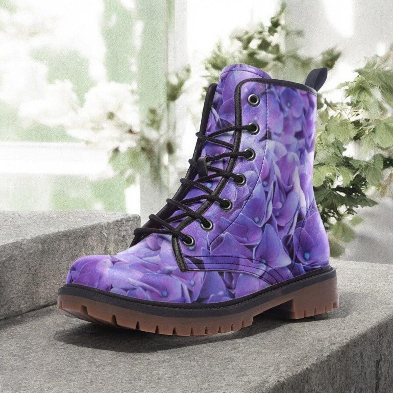 Purple Blossom Vegan Combat Boot