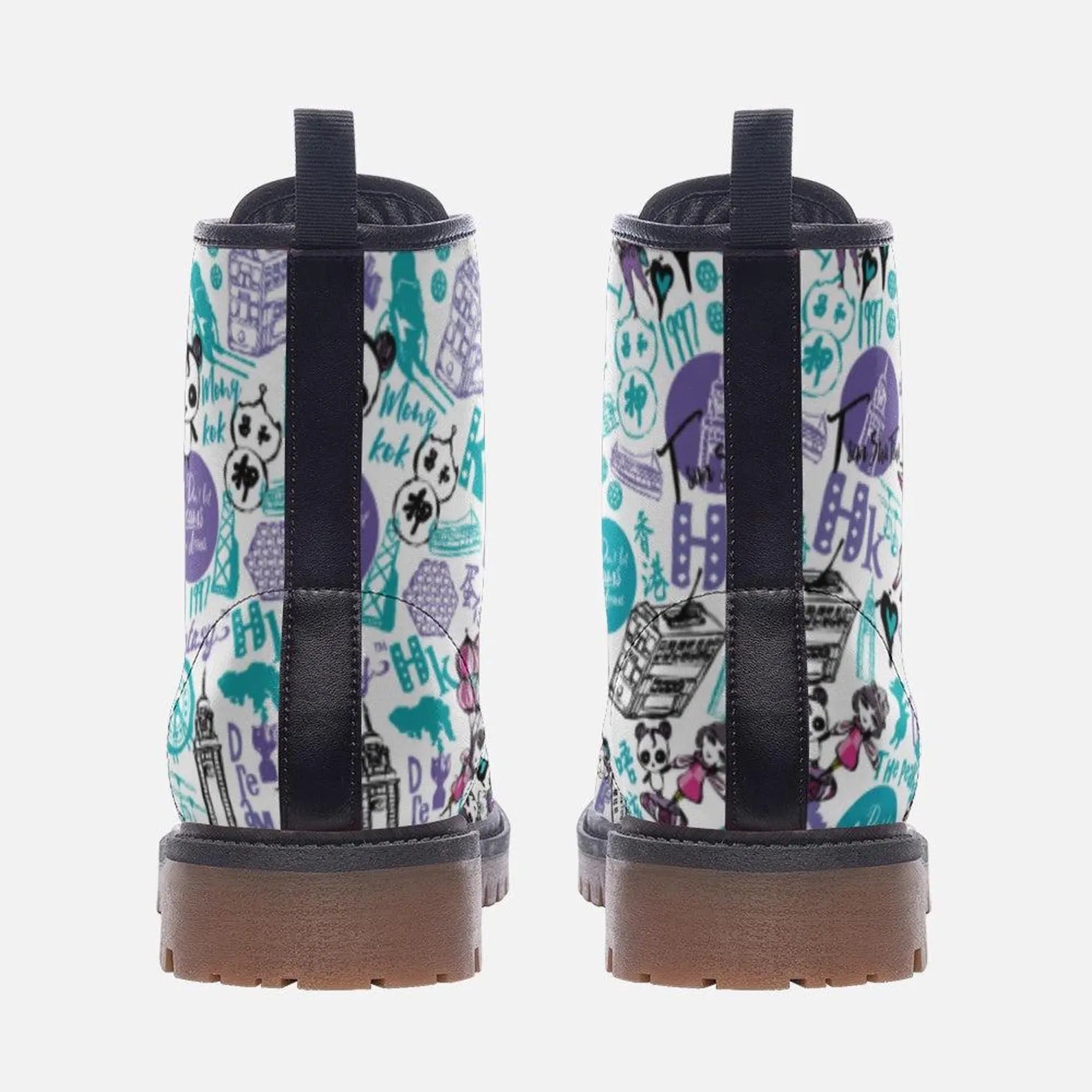 White and Blue Graffiti Vegan Combat Boots