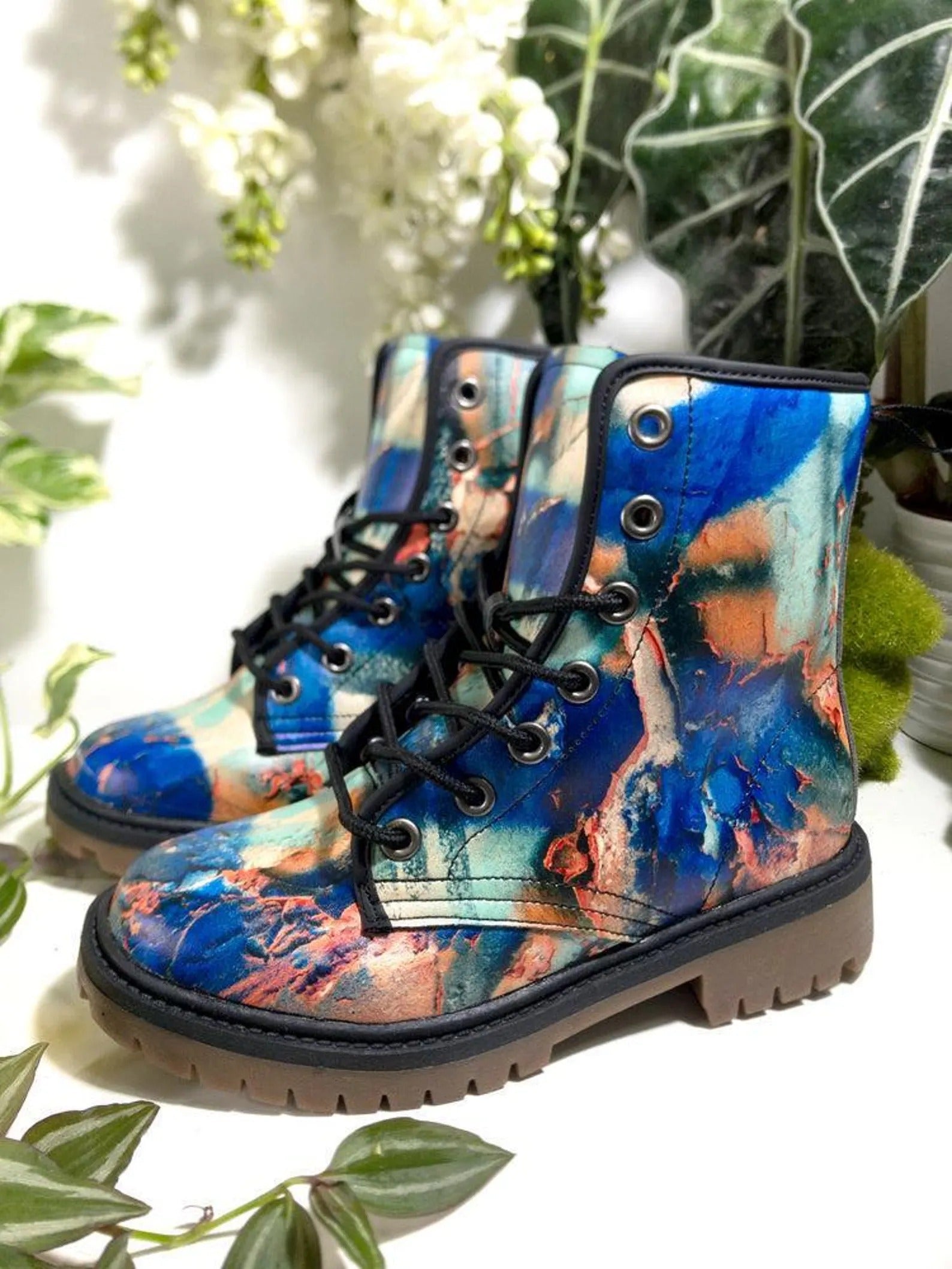 Abstract Art Combat Boots Vegan Leather