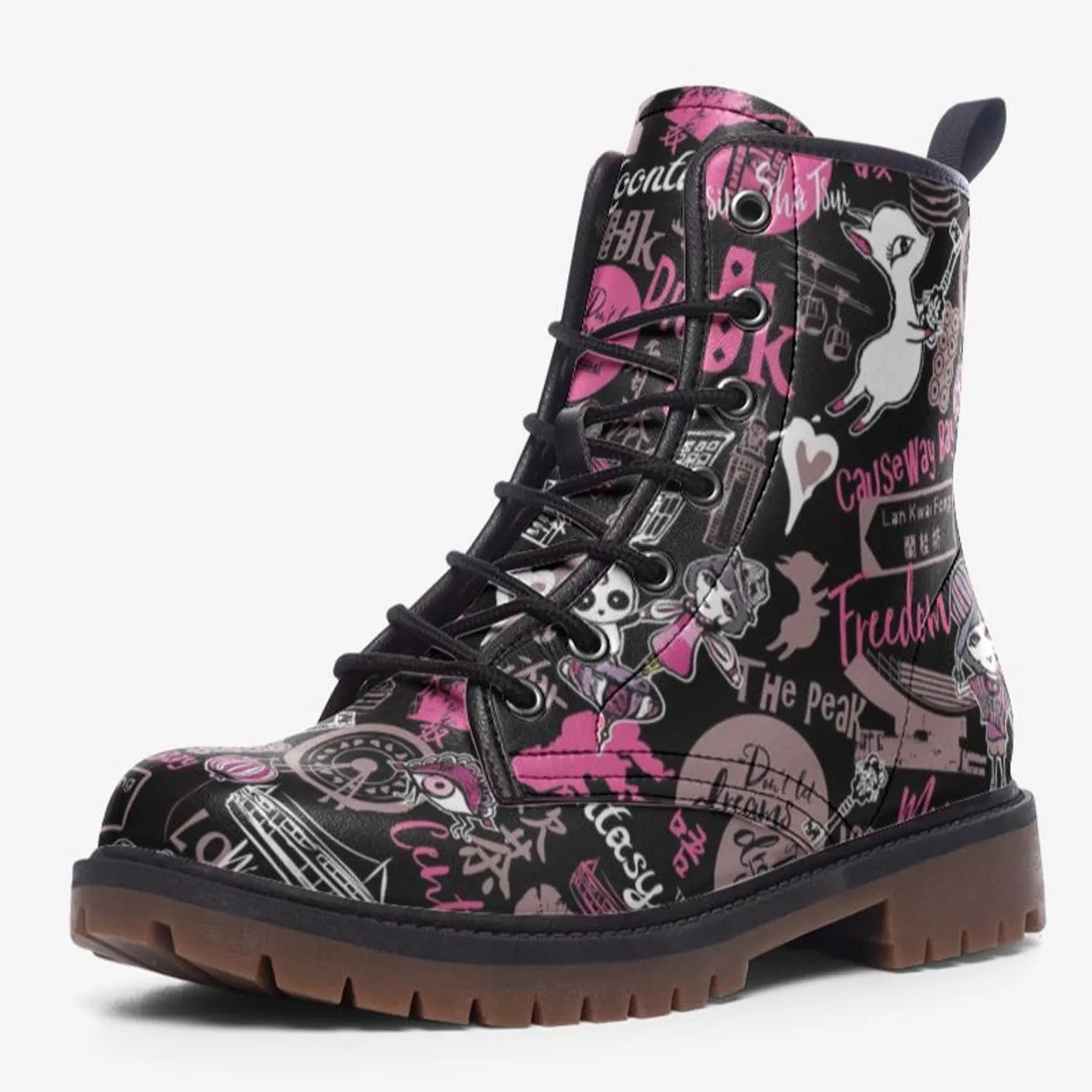 Black Graffiti Vegan Combat Boots