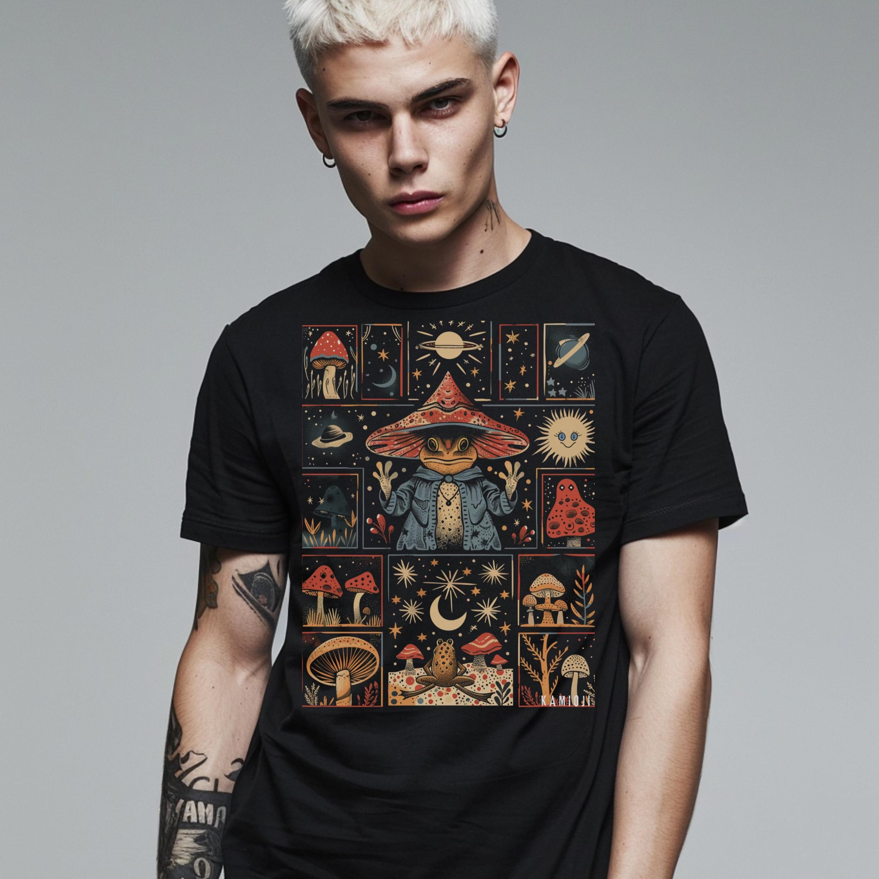 Frog Wizard T-Shirt: Celestial Mushroom, Dark Cottagecore Unisex Clothing