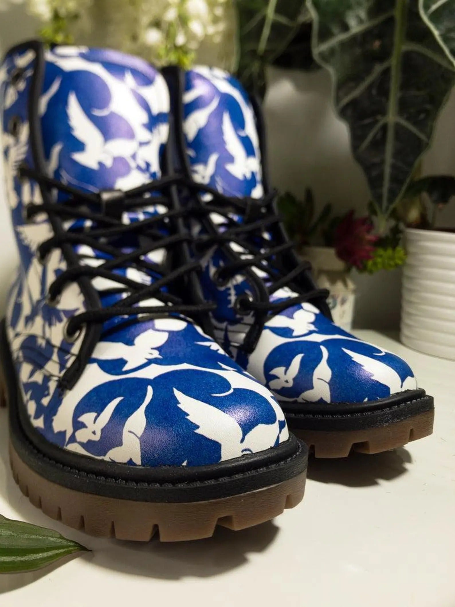 Pigeons Pattern Vegan Leather Boots