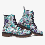 White and Blue Graffiti Vegan Combat Boots
